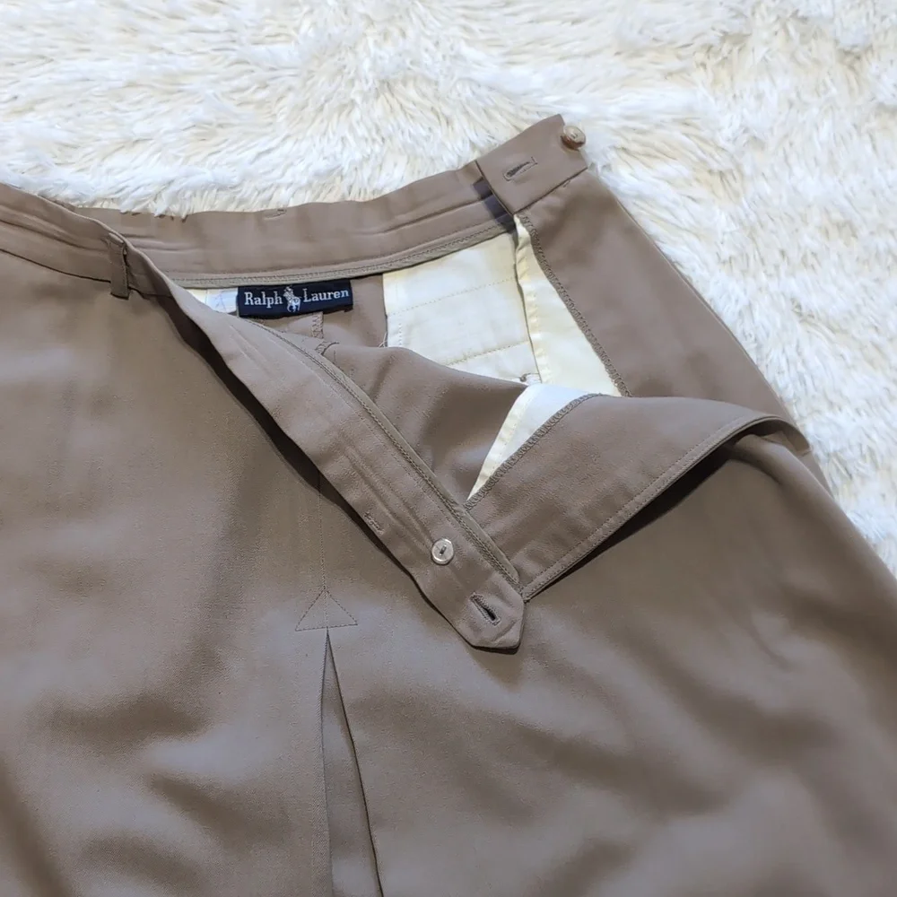 90s Vintage Ralph Lauren 100% Wool Inverted Pleat Pocket Midi Skirt - Picture 2 of 10